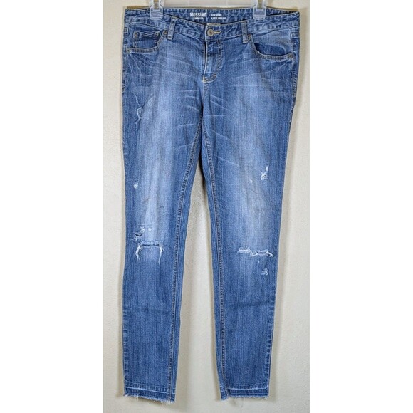 Mossimo Juniors Jeans Slim Skinny 15R Low Rise, Frayed Hem, Vintage, Thrashed - Picture 1 of 11